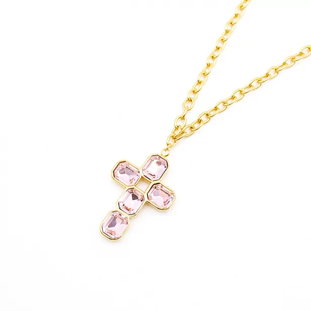 Collier croix cristaux – Acier inoxydable