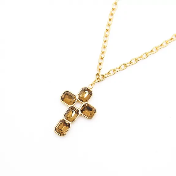 Collier croix cristaux – Acier inoxydable