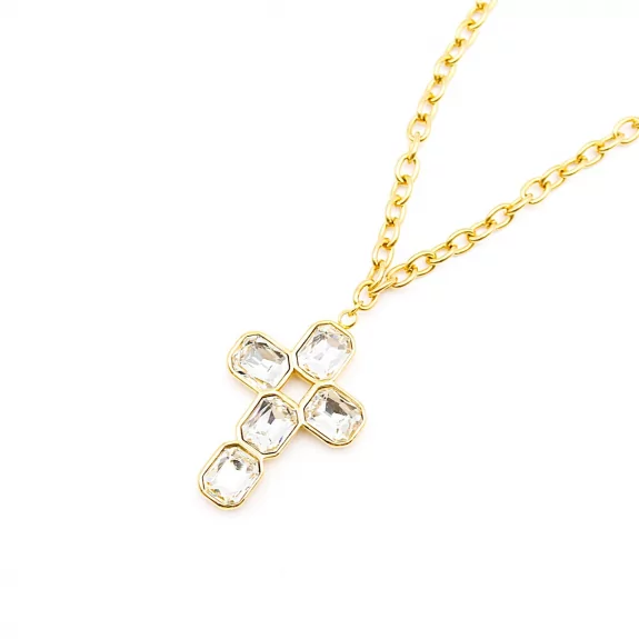 Collier croix cristaux – Acier inoxydable