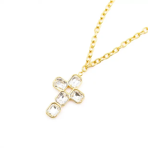 Collier croix cristaux – Acier inoxydable