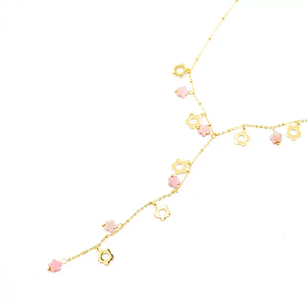 Collier sautoir fleurs et résine colorée