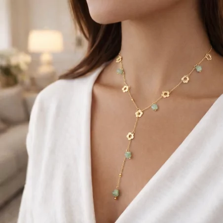 Collier sautoir fleurs et résine colorée