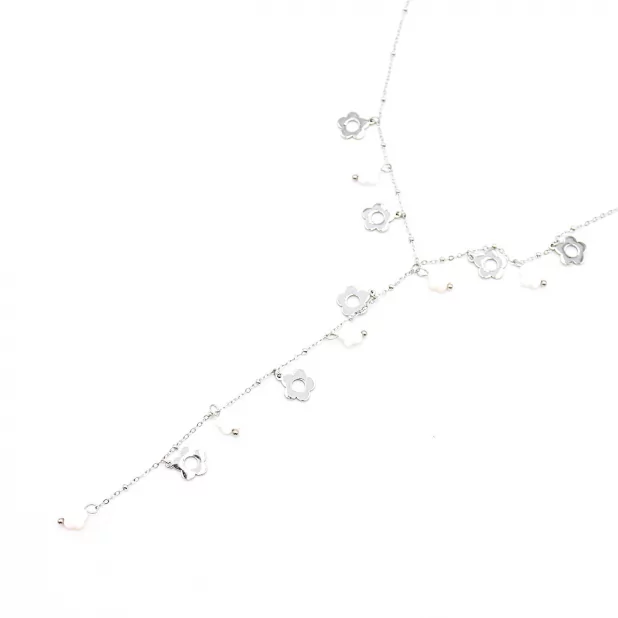 Collier sautoir fleurs et résine colorée