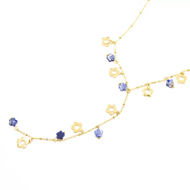 Collier sautoir fleurs et résine colorée