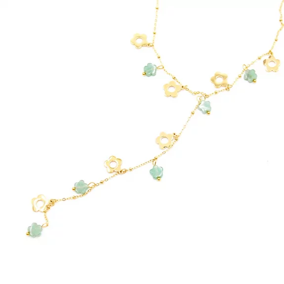 Collier sautoir fleurs et résine colorée