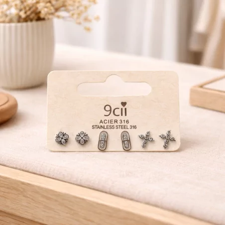 Pack de mini boucles d’oreilles croix acier inoxydable