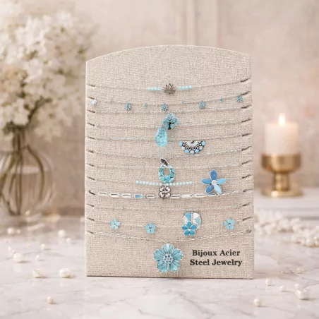 Pack 12 Colliers Acier Inoxydable - argenté turquoise
