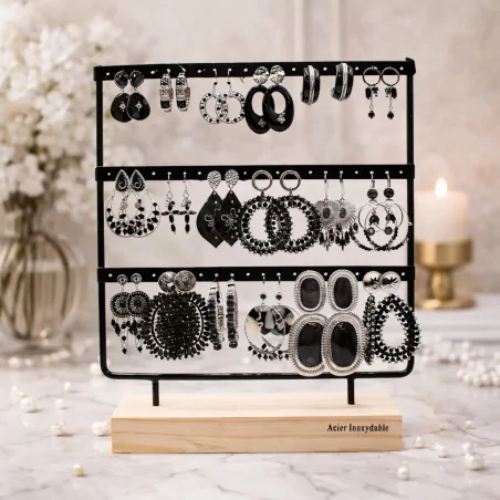 Pack de 18 boucles d'oreilles acier - argenté noir