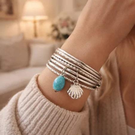 Bracelets multi joncs argentés avec breloques – Bijoux fantaisie