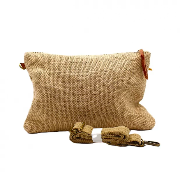 Pochette en toile de jute avec bandoulière