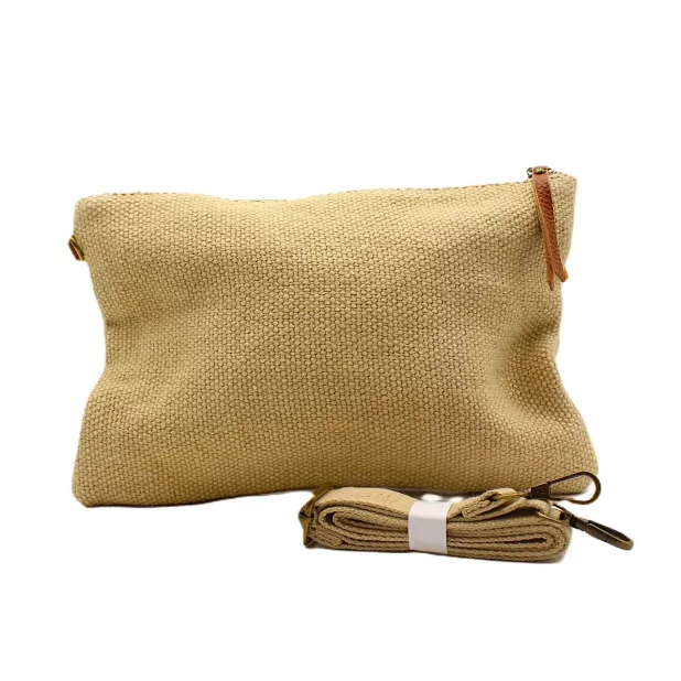 Pochette en toile de jute avec bandoulière