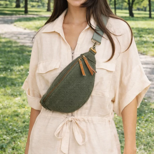 Sac banane en toile de jute & cuir