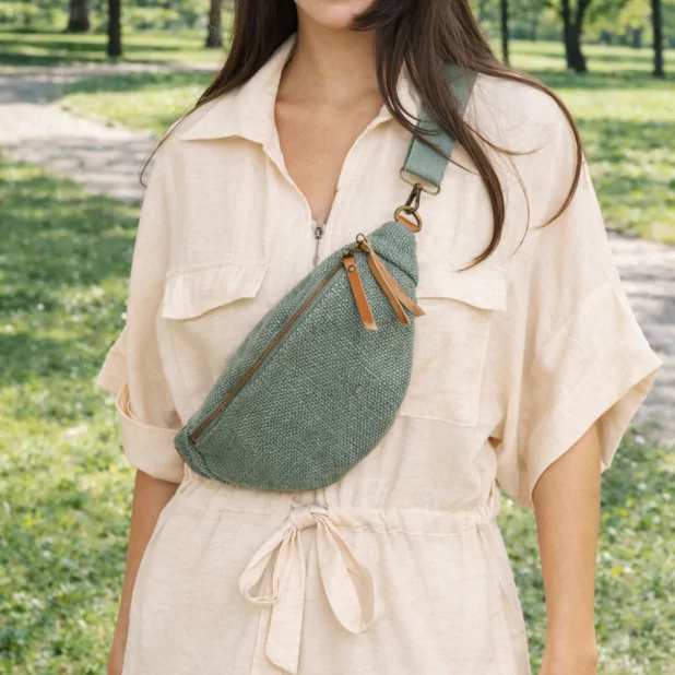 Sac banane en toile de jute & cuir