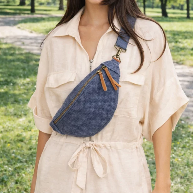 Sac banane en toile de jute & cuir