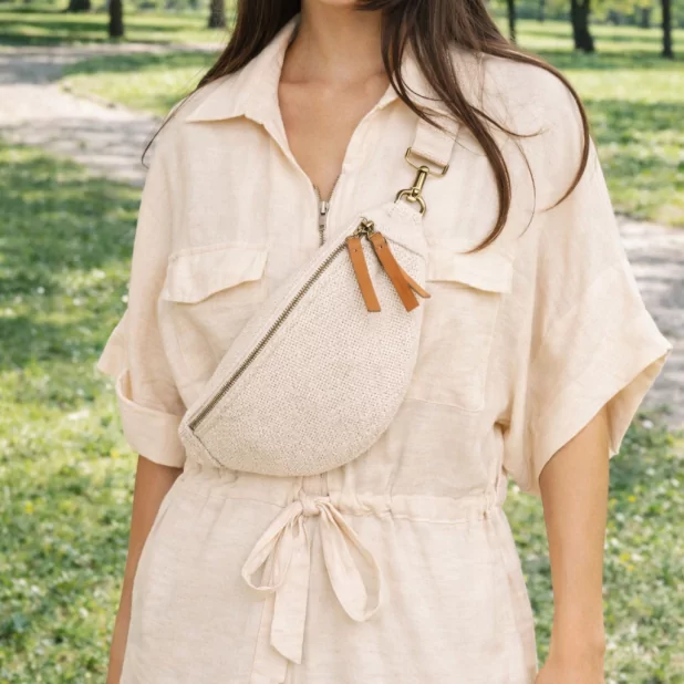 Sac banane en toile de jute & cuir