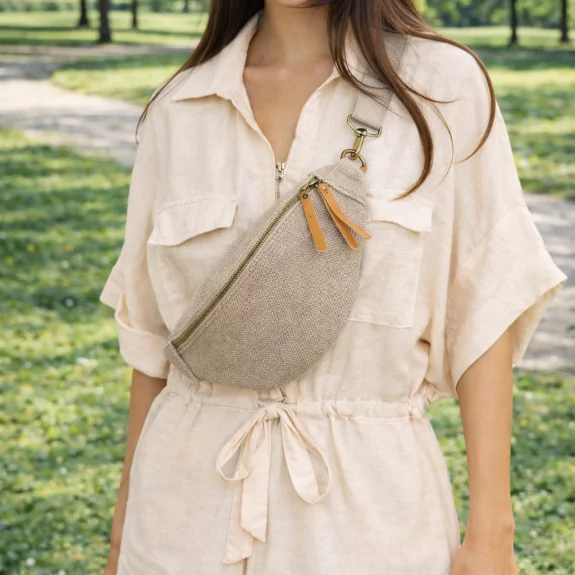 Sac banane en toile de jute & cuir
