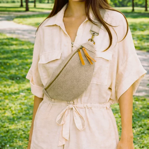 Sac banane en toile de jute & cuir