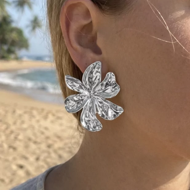 Boucles d’oreilles fleur en acier inoxydable