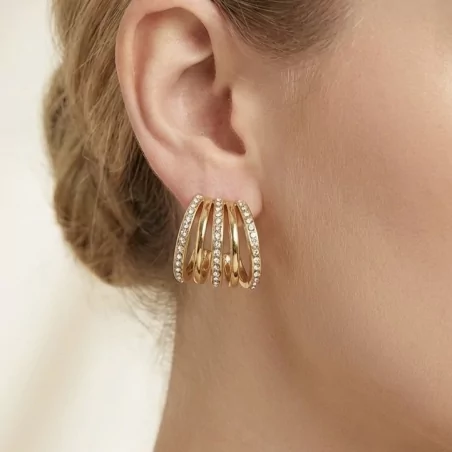 Boucles d’oreilles multi-créoles strass en acier inoxydable