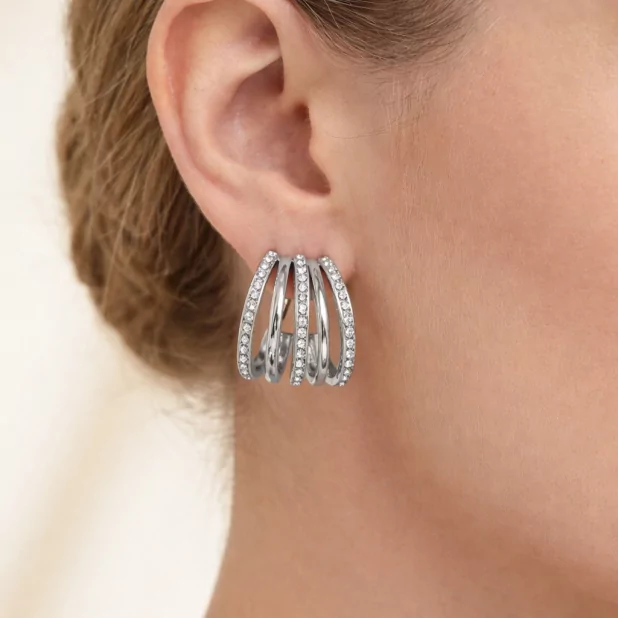 Boucles d’oreilles multi-créoles strass en acier inoxydable