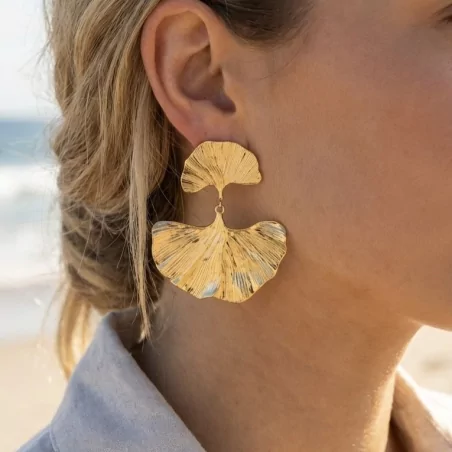 Boucles d’oreilles feuilles éventail – finition dorée