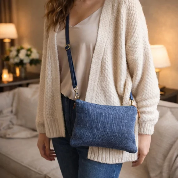 Pochette en toile de jute avec bandoulière