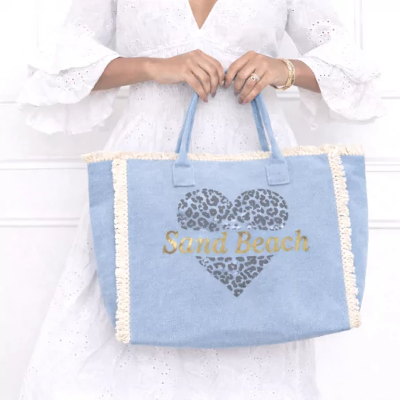 Sac cabas Sand Beach en toile coton effet jean avec franges