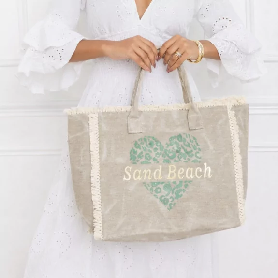 Sac cabas Sand Beach en toile coton effet jean avec franges
