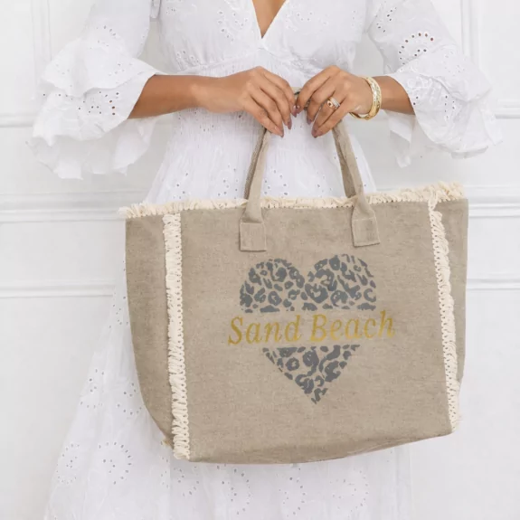 Sac cabas Sand Beach en toile coton effet jean avec franges