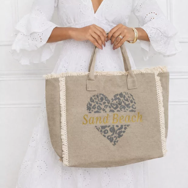 Sac cabas Sand Beach en toile coton effet jean avec franges