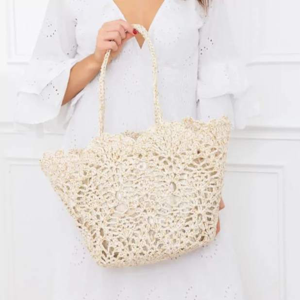 Panier bohème en crochet avec pochon intérieur