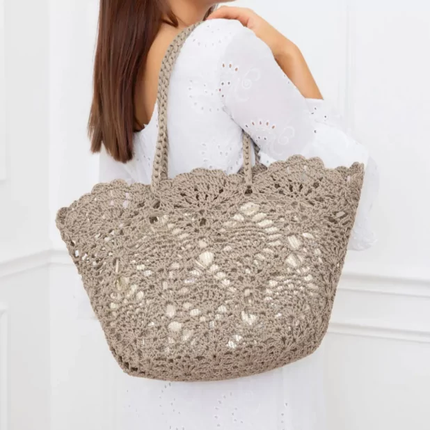 Panier bohème en crochet avec pochon intérieur