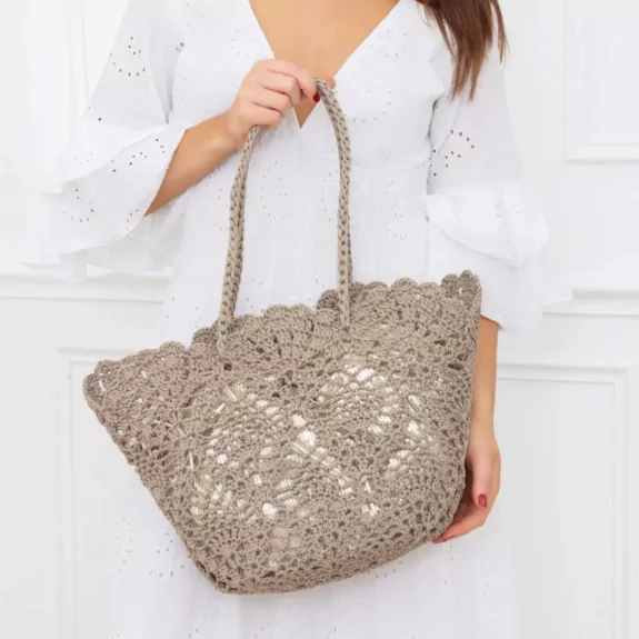 Panier bohème en crochet avec pochon intérieur