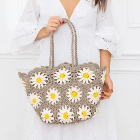 Grand Panier crochet fleurs colorées et pochon