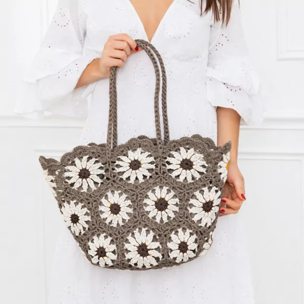 Grand Panier crochet fleurs colorées et pochon