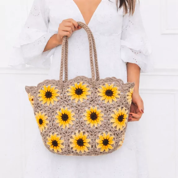 Grand Panier crochet fleurs colorées et pochon