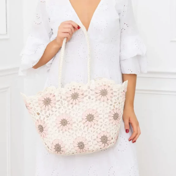 Grand Panier crochet fleurs colorées et pochon