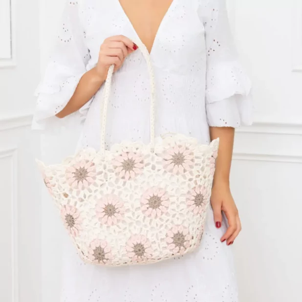 Grand Panier crochet fleurs colorées et pochon