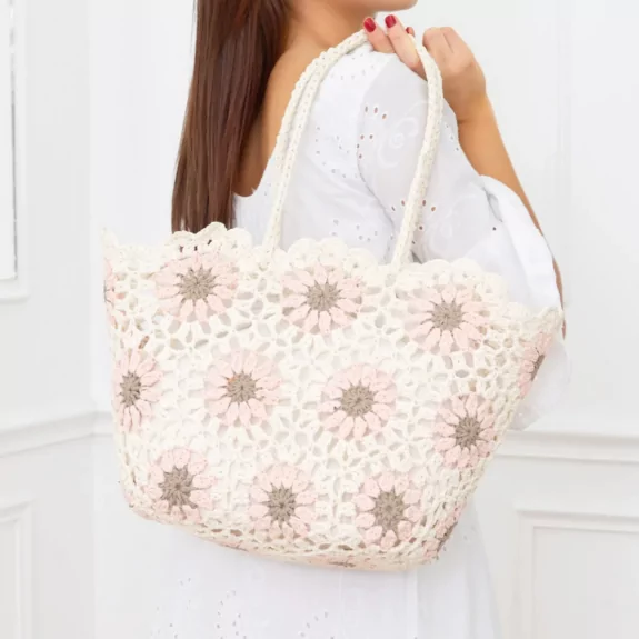 Grand Panier crochet fleurs colorées et pochon