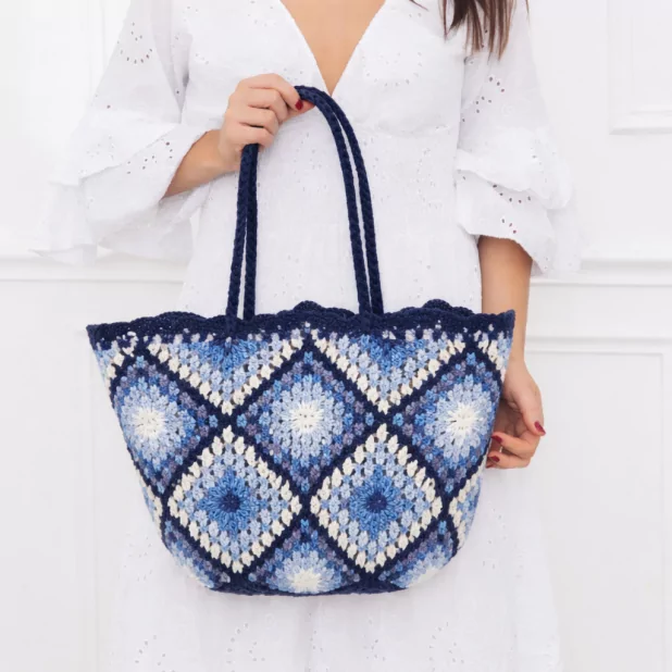 Grand Panier crochet fleurs colorées et pochon