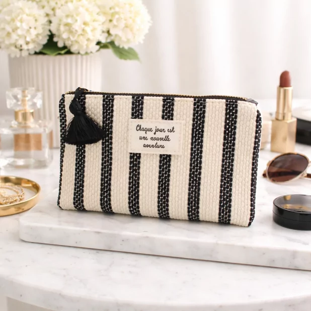 Pochette rayée avec message – Accessoire mode tendance