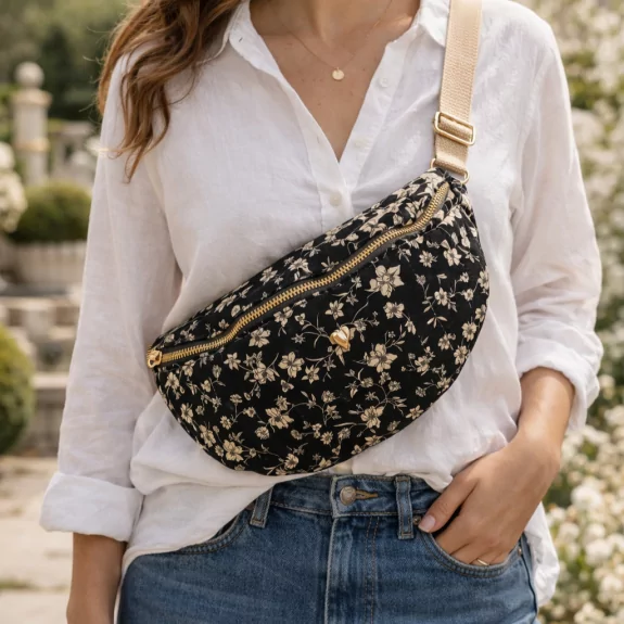 Sac banane matelassé 100 % coton imprimé fleuri