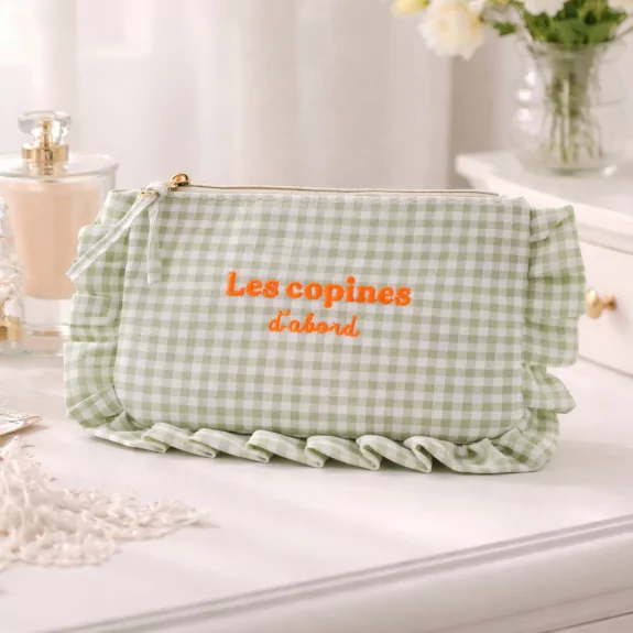Pochette à message vichy avec volants – les copines