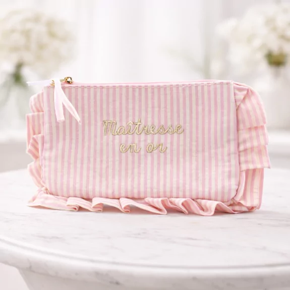 Pochette rayée à message “Maîtresse en or” avec volants