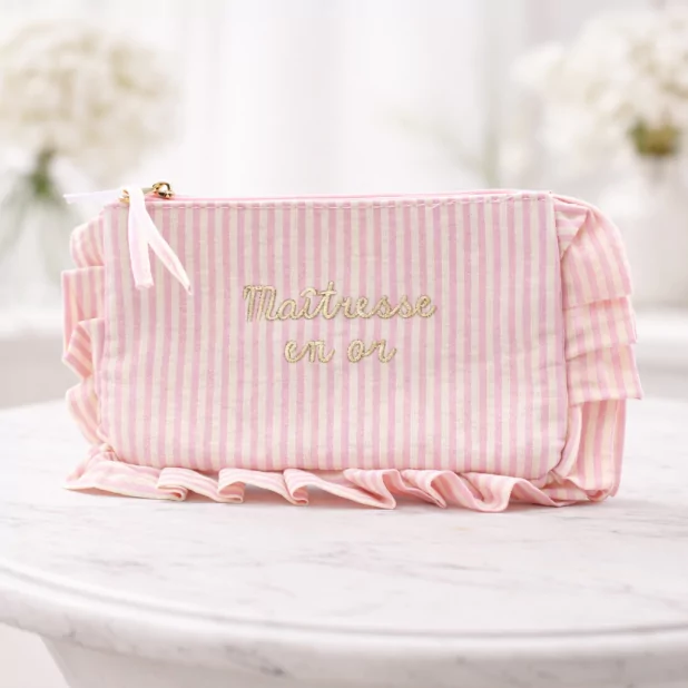 Pochette rayée à message “Maîtresse en or” avec volants