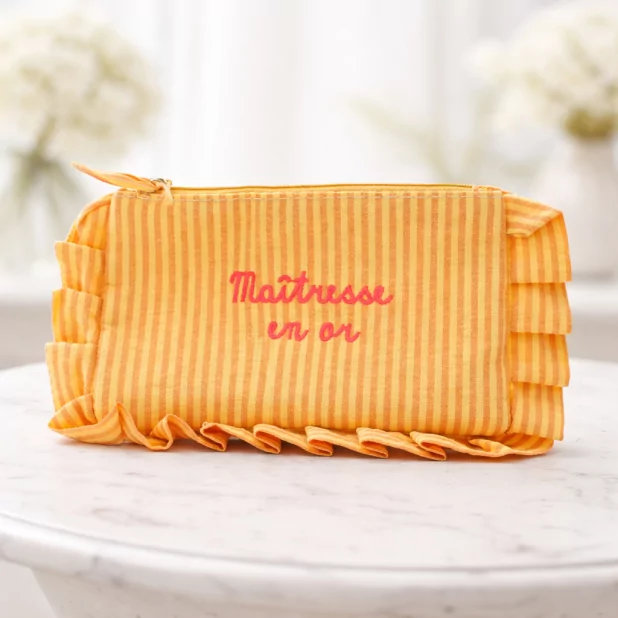 Pochette rayée à message “Maîtresse en or” avec volants