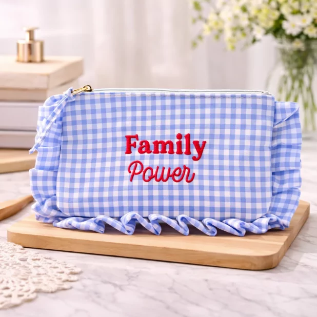 Pochette vichy à message “Family Power” avec volants