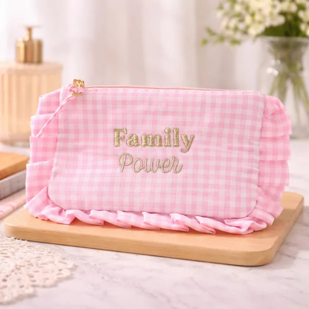 Pochette vichy à message “Family Power” avec volants