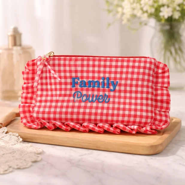 Pochette vichy à message “Family Power” avec volants