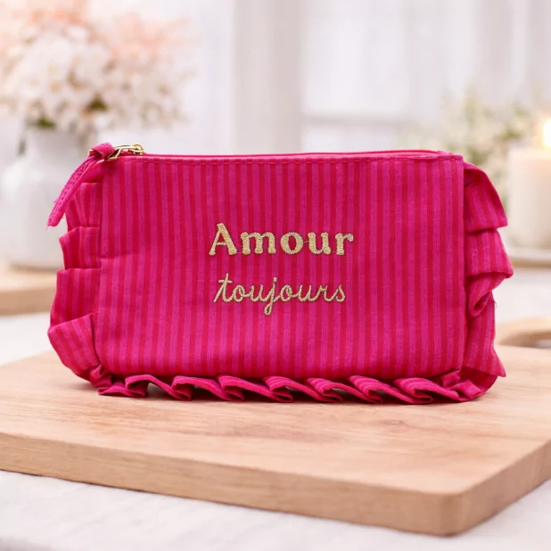 Pochette rayée à message “Amour toujours” avec volants